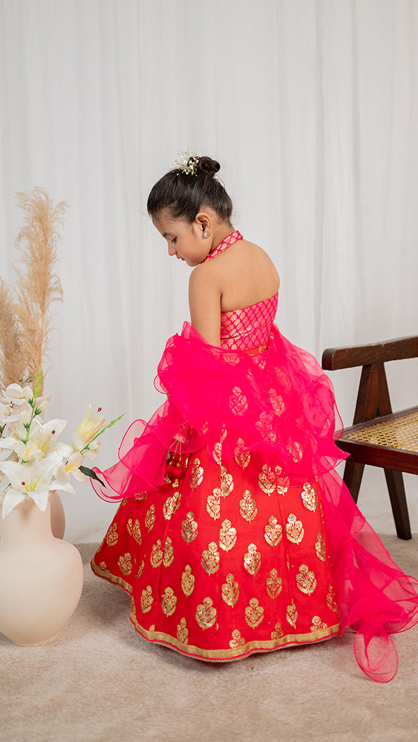 Rosy Sparkles lehnga choli (3pc-Stitched)