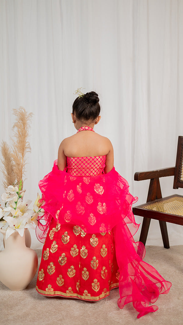 Rosy Sparkles lehnga choli (3pc-Stitched)