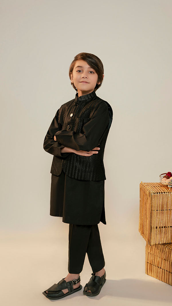 Black Waistcoat (1pc-Stitched)
