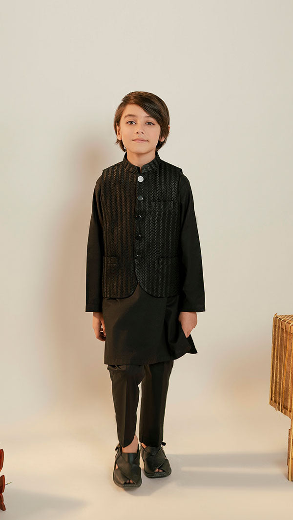 Black Waistcoat (1pc-Stitched)